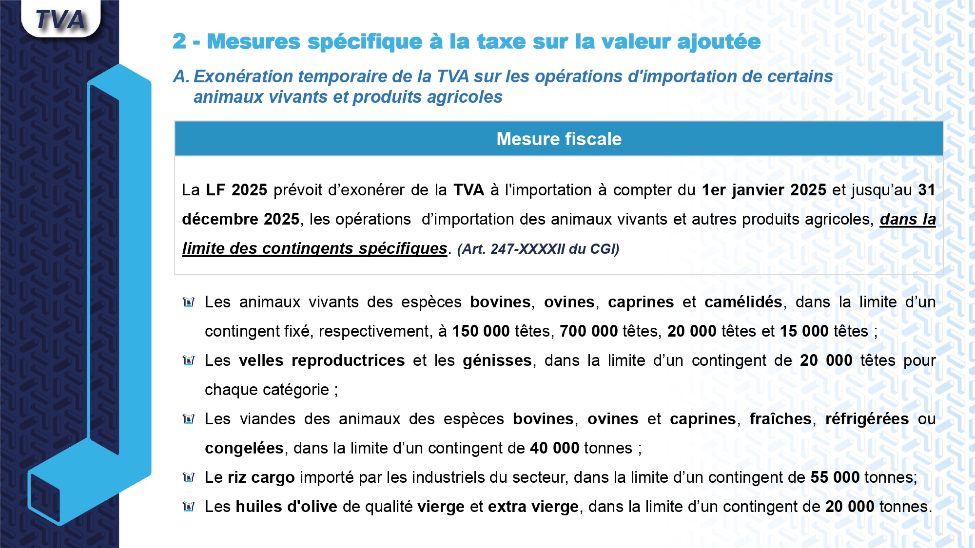 Loi de finances 2025 Note sur les principales mesures fiscales. | Fiscalité